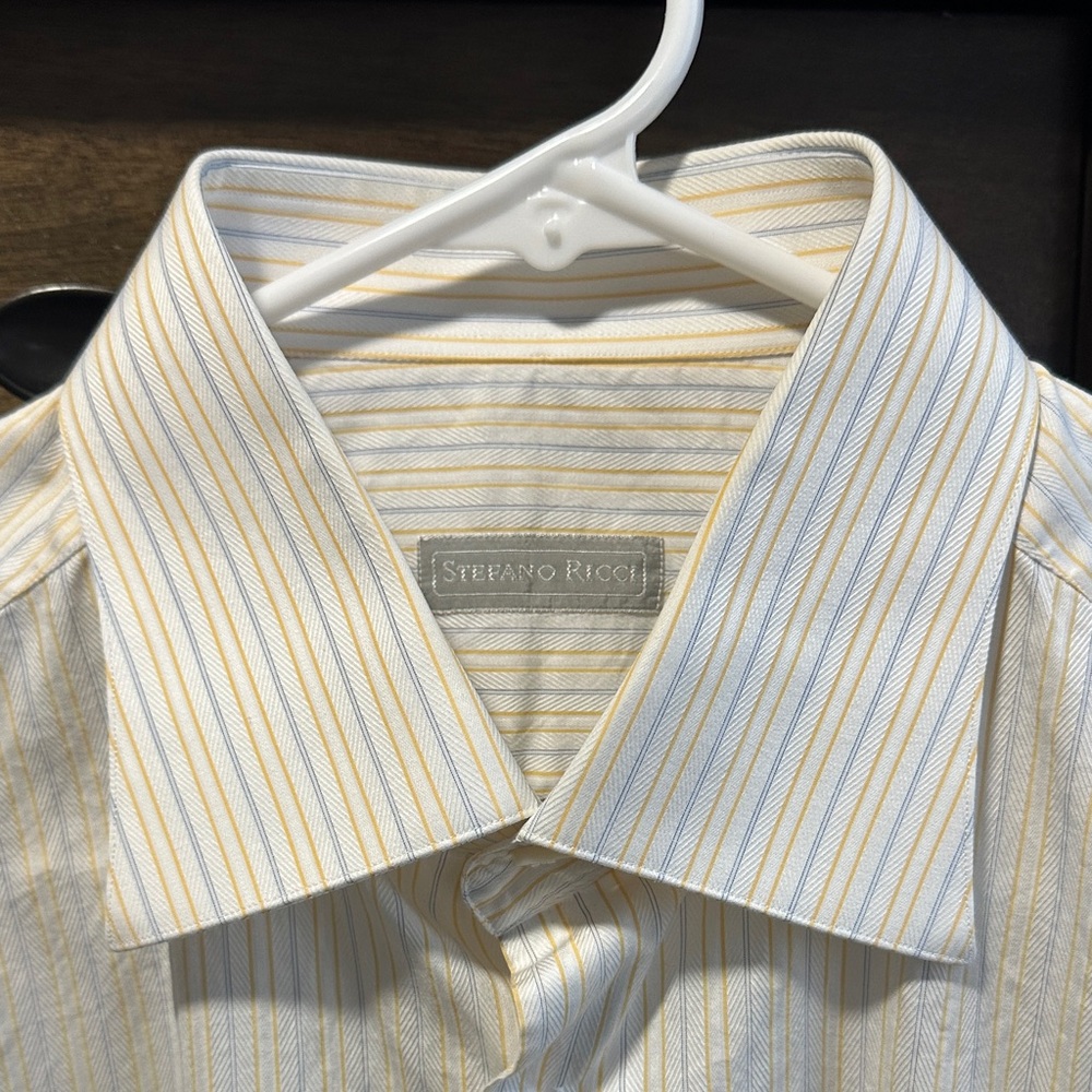 Stefano Ricci Striped Dress Shirt in Yellow and Cream